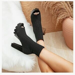 Newbella Mousse Fit Women's Open Toe Chunky Heel Ankle Boots Nylon Upper Mesh